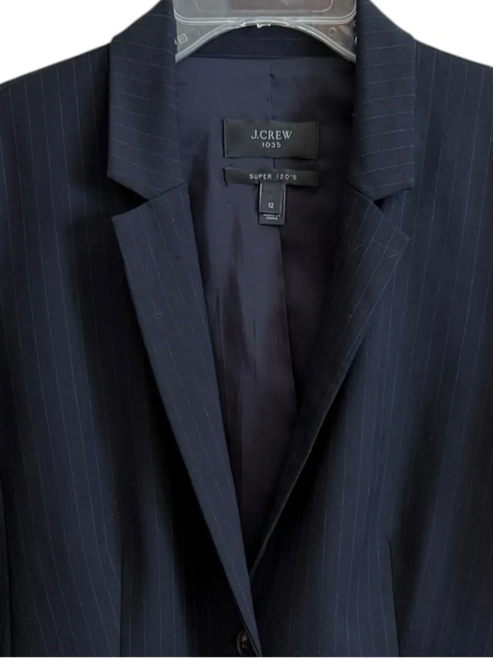 J.Crew 1035 Super 120s Wool Blazer Pinstripe Black 12